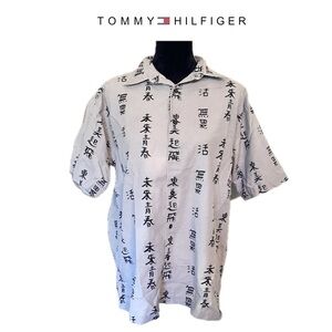 Tommy Hilfiger Linen Blend Button-Down Shirt Mens Large Short Sleeve Gray